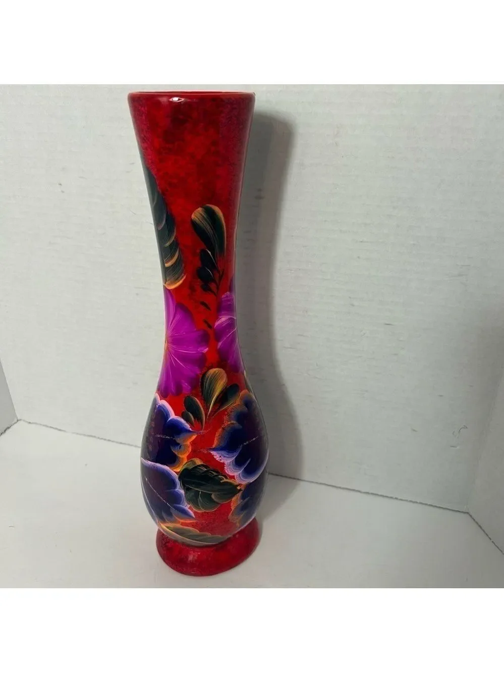 Talavera Mexico Handpainted Vase Vibrant Colors Large Floral Clay 14x4”